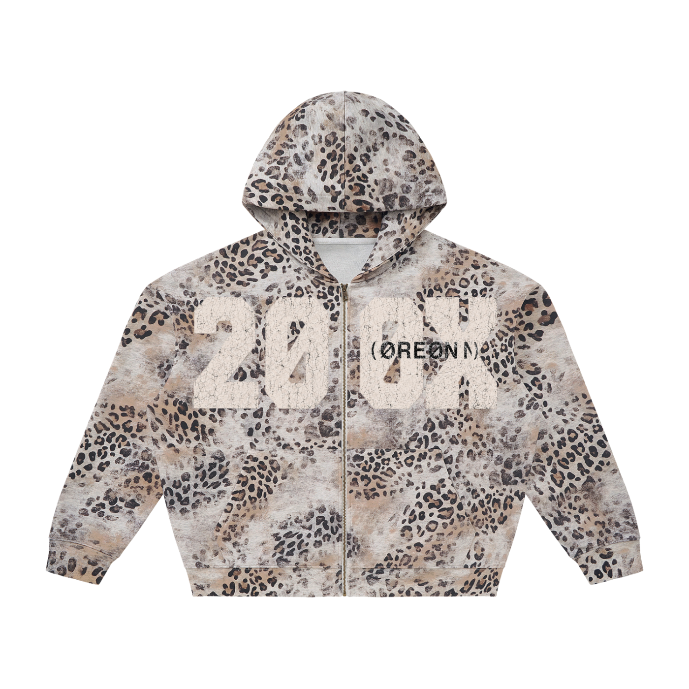 Unisex Vintage Wash Leopard Full Zip Hoodie